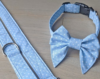 Dog Lead and Collar Set | Handmade | Blue Polka Dot