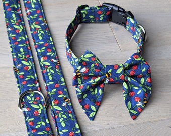 Dog Lead and Collar Set | Handmade | Strawberries and Bee's
