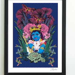 Krishna Child Indian God Hindu Yoga Colour Art Poster Print By Msdre... British Artist A4 A3