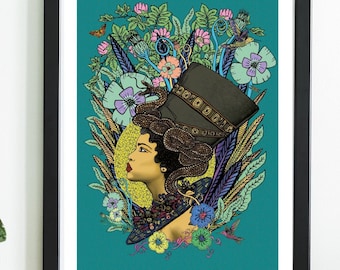 Nefertiti Queen Egyptian Flower Crown Boho Colour Art Poster Print By Msdre... British Artist A4 A3