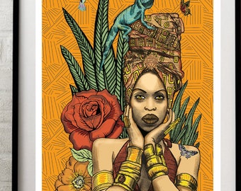 Erykah Badu Singer Black Queen Soul Sister Art Giclee&#39; Print By Msdre... British Artist