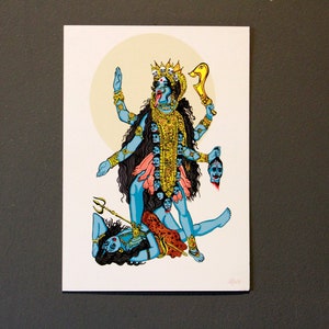 Kali Hindu Artwork Puja Large A5 Postcard, Yoga, Yogi, Deity, Meditation, Indian Goddess