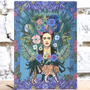 Frida Khalo Tiger Msdre-wenskaart A6, gedrukt in het Verenigd Koninkrijk