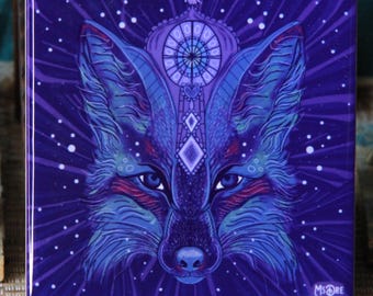 Keramikplattor med rävmotiv – Mystisk djurtotem – Rävkonst med helig geometri – Andlig väggdekoration – 10,5 cm plattor av MsDre