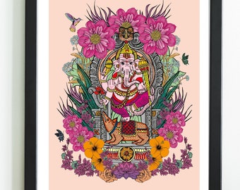 Ganesha Indian Goddess God Hindu Yoga Colour Art Poster Print By Msdre... British Artist A4 A3