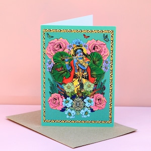 Krishna's Tuin Hindoese Indiase God Msdre Groeten Kaart A6 Gedrukt in het Verenigd Koninkrijk