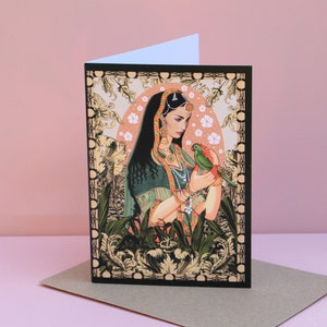 Jodha Bai Akbar Mughal Queen Parrot Indian Goddess Msdre Tarjeta de felicitación A6 Impresa en el Reino Unido
