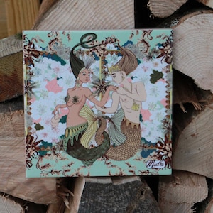 Mermaid Lovers Floral Decorative Ceramic Tile 6&#39;&#39; x 6&#39;&#39; Trivet Coaster By Msdre