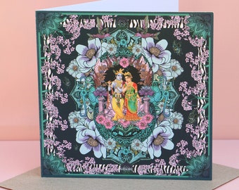 Krishna Radha Indian God Goddess Msdre Greetings Card 15cm Square. Printed in the UK