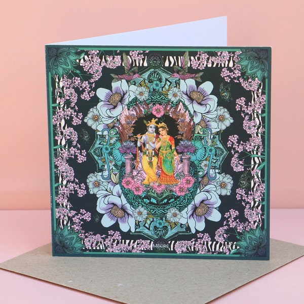 Krishna Radha Indian God Goddess Msdre Greetings Card 15cm Square. Printed in the UK
