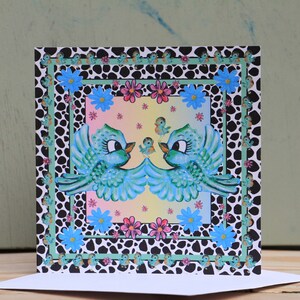 Birdies et Chics Floral Mignon Msdre Carte de Vœux 15cm Square. Imprimé au Royaume-Uni