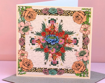 Durga Peach Rose Indian Goddess Msdre Greetings Card 15cm Square. Printed in the UK