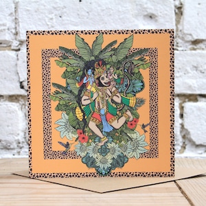 Hanuman Indian Monkey God Illustration Art Msdre Greetings Card 15cm Square. Printed in the UK
