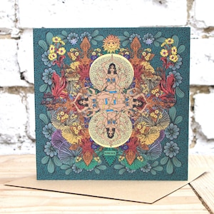 Yoga Méditation Déesse Mandala Illustration Art Msdre Carte de Vœux 15cm Carré. Imprimé au Royaume-Uni