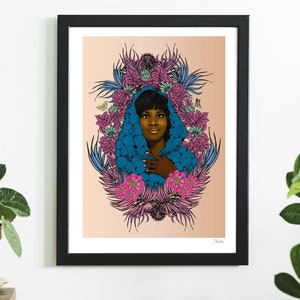 Aretha Franklin Jazz Soul Singer Art Deco Kolorowy wydruk artystyczny autorstwa Msdre... Brytyjski artysta A4 A3