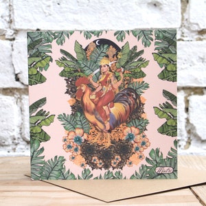 Bahuchara Mata Illustrazione Arte Msdre Biglietto di auguri 15cm Quadrato. Stampato nel Regno Unito