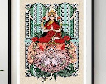 Indian Goddess Lakshmi Hindu Yoga Colour Art Poster Print By Msdre... British Artist A4 A3