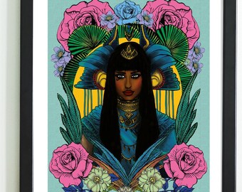 Cleopatra Black Egyptian Queen Goddess Modern Colour Art Poster Print Limited Edition By Msdre - British Artist A3 A4