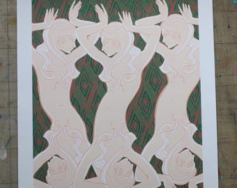 Witches Dance Giclée Print - Mid Century Modern Goddess Art (A3)