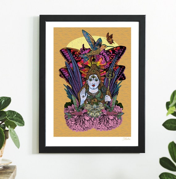 Lord Shiva Art Print, Colorful Hindu God Poster, British Artist (A3)