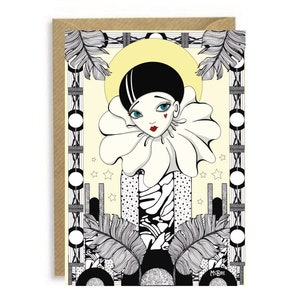Pierrot Clown Art Deco jaren '80 stijl wenskaart door MsDre