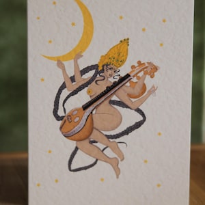 Saraswati Hindu Indian Goddess Msdre Greetings Card A6 Carta martellata di alta qualità