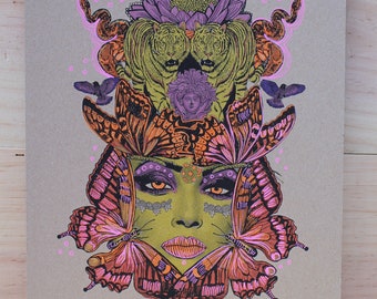 Butterfly Girl Art Print, Hand-Finished A4 Portrait by MsDre
