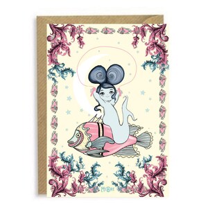 Mermaid Skipping Kawaii Cute Pastel Children Kids Girls Greetings Card