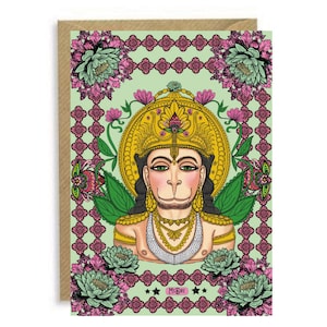 Hanuman Hindu Gott Floral Mantra Blessing Art Grußkarte mit Umschlag