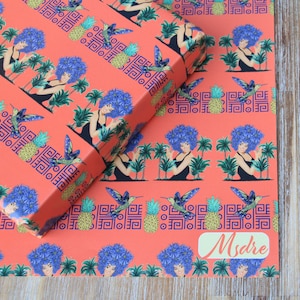Pin Up Floral Head Dress Retro Tiki Beauty Art Boho Carta da imballaggio dell'artista illustrazione Msdre