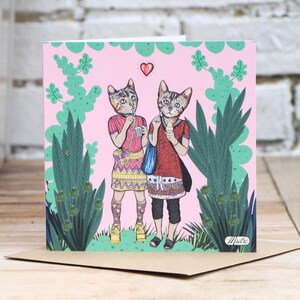 Kitty Cat Love Kitsch 90s Street Fashion Msdre Carte de vœux carrée de 15 cm. Imprimé au Royaume-Uni