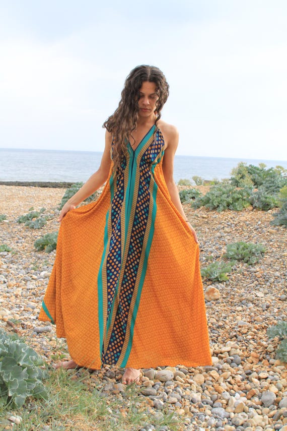 orange beach dress uk Goddess Floral Summer – Boho Gypsy Maxi – One of a Kind – Size S/M (fits 8–14) The Sixth Wave Black One-Shoulder Cut-Out Mini Size:6-7Y/ L Front twist detail
