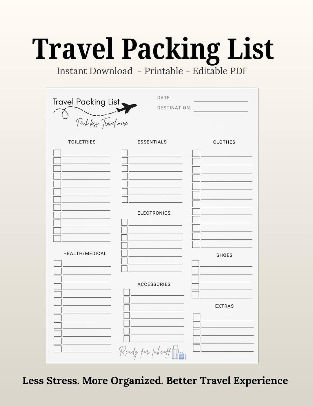 Travel Packing List Printable | Editable PDF Checklist | Minimalist ...