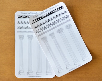 Hoja de pegatinas de columnas griegas y romanas / Pegatinas de arquitectura antigua