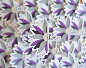 Pegatina de vinilo transparente con la flor del orgullo asexual