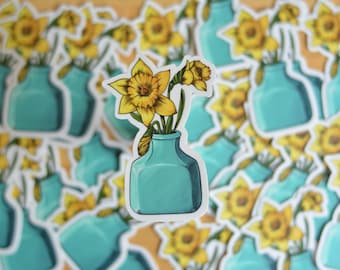 Vinilo adhesivo para jarrón de narcisos