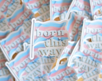 Pegatina de vinilo transparente con la bandera del orgullo trans