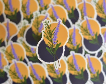 Adhesivo de vinilo transparente con lavanda y romero