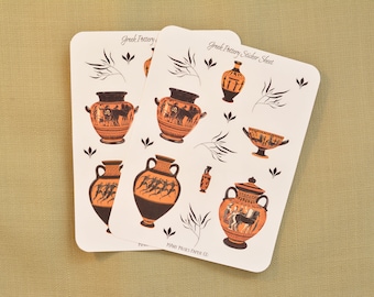 Hoja de pegatinas de cerámica griega antigua / Pegatinas de arqueología