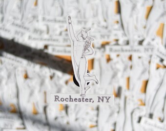 Pegatina de la estatua de Mercurio de Rochester, NY