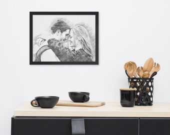 Framed Custom Sketch From Photo - Custom Portrait Sketch - Framed Poster
