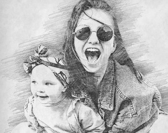 Boceto de retrato personalizado a partir de foto - Dibujo a lápiz personalizado - Solo archivo de arte digital