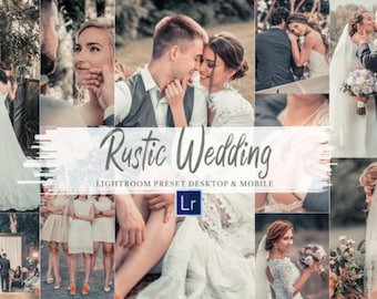 10 RUSTYKALNYCH ŚLUBNYCH presetów Lightroom na urządzenia mobilne i komputery, profesjonalny preset do fotografii par, filtr ślubny w stylu boho, ziemisty preset ślubny