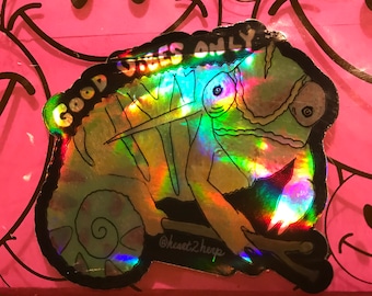 Naklejka holograficzna Panther Chameleon Good Vibes Only