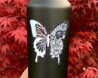 White Clear Floral Butterfly Sticker