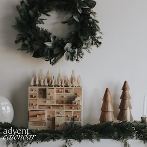2024 *PRE-ORDER* Handcrafted Heirloom Wooden Advent Calendar (24 boxes) w/ Bottle Brush Trees | Christmas