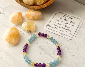 Pisces Zodiac Crystal Bracelet, Pisces Birthstone Bracelet, Pisces Sign Jewelry, Pisces Gift,  March Birthday Gift, February Birthday Gift