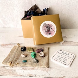 Scorpio Crystal Gift Set, Scorpio Birthstone Box, Zodiac Crystal Kit, Scorpio Gift,  November Birthday Gift, October Birthday Gift