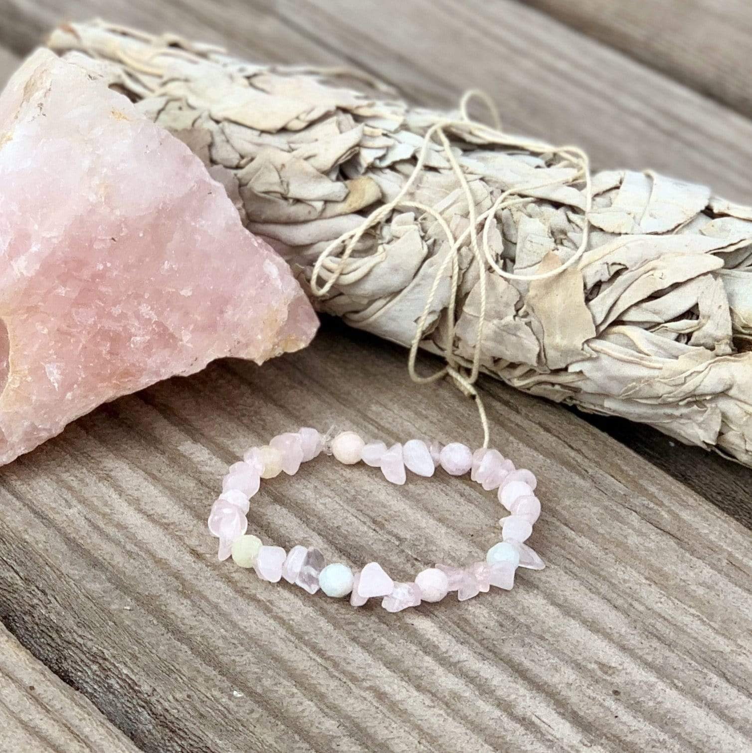 Morganite Beaded Bracelet Set Rose Quartz Pendant