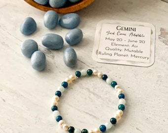 Gemini Zodiac Crystal Bracelet, Gemini Birthstone Bracelet, Gemini Sign Jewelry, Gemini Gift,  June Birthday Gift, May Birthday Gift